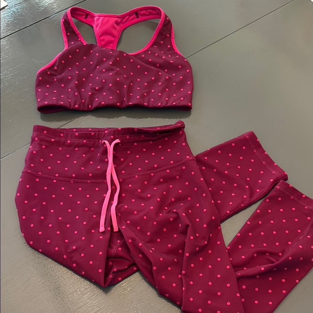 Old Navy Magenta Polka Dot Leggings & Sports Bra Set